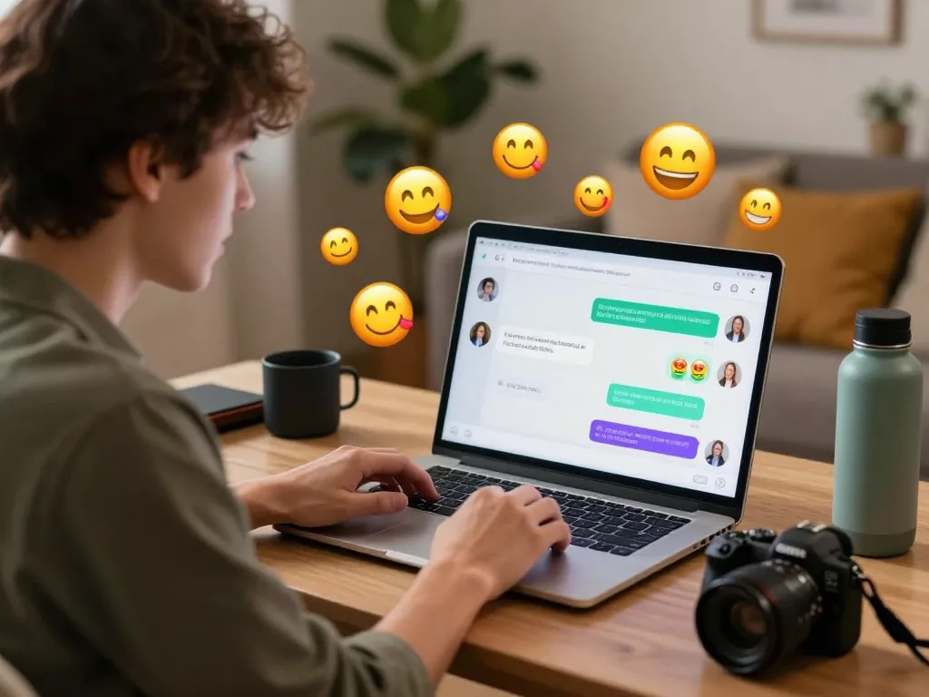 Dynamic porn chat AI conversation with engaging chatbot in a modern home office.