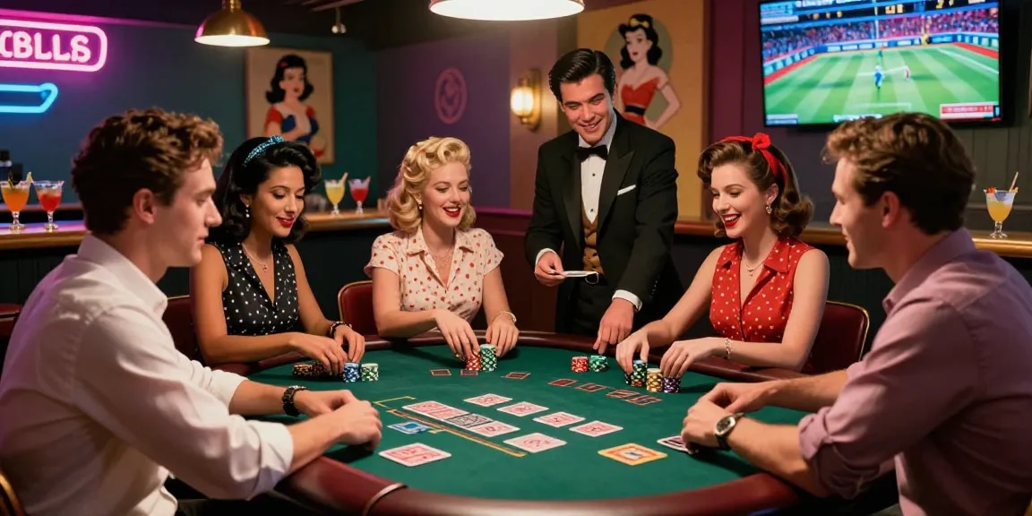 Experience excitement at Pin-Up Casino Paraguay with Blackjack and vibrant retro decor.