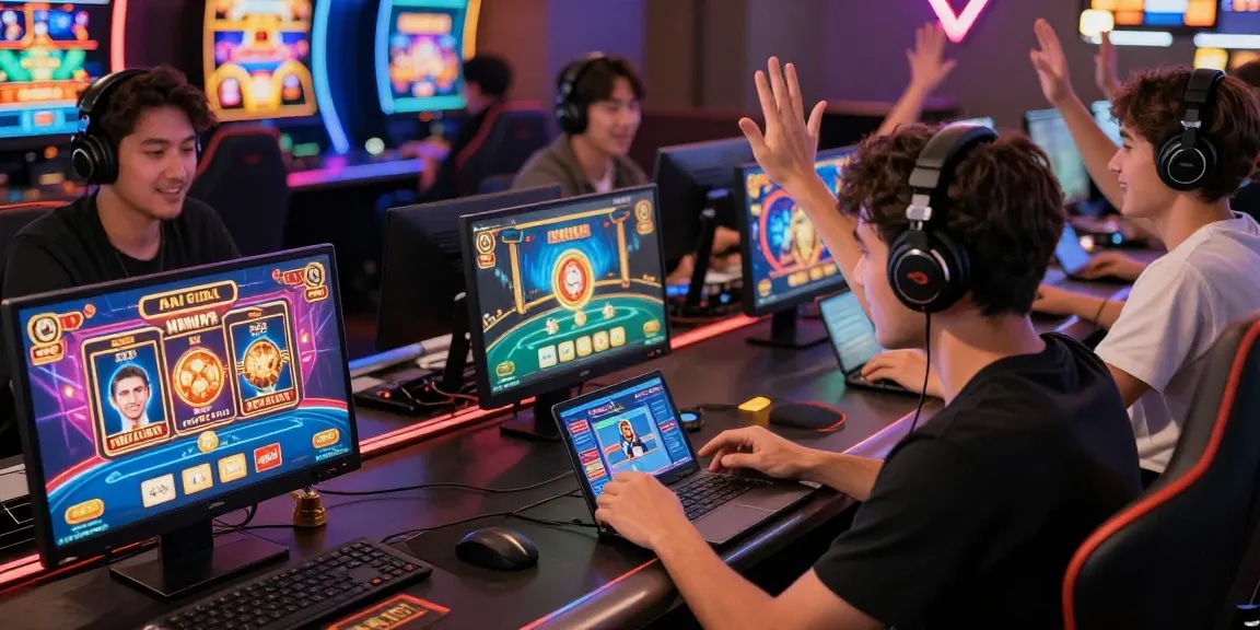 Players enjoying 68gamebai in a lively online gaming setting with colorful graphics and interactive interfaces.
