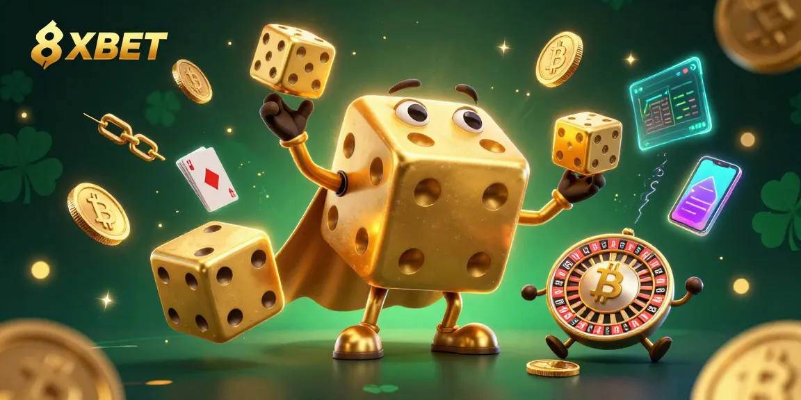 Engage in 8XBET's thrilling casino experience with vibrant 3D characters and crypto elements.