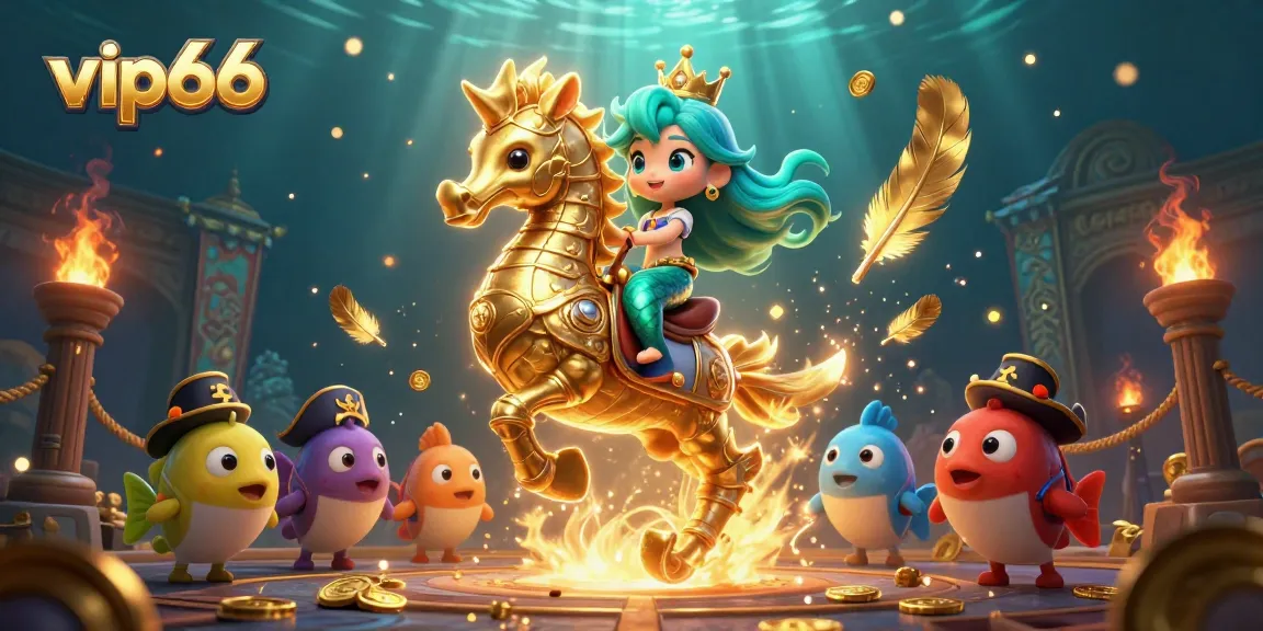 Bet on vibrant vip66 adventures with a mermaid princess, seahorse, and dazzling treasures!