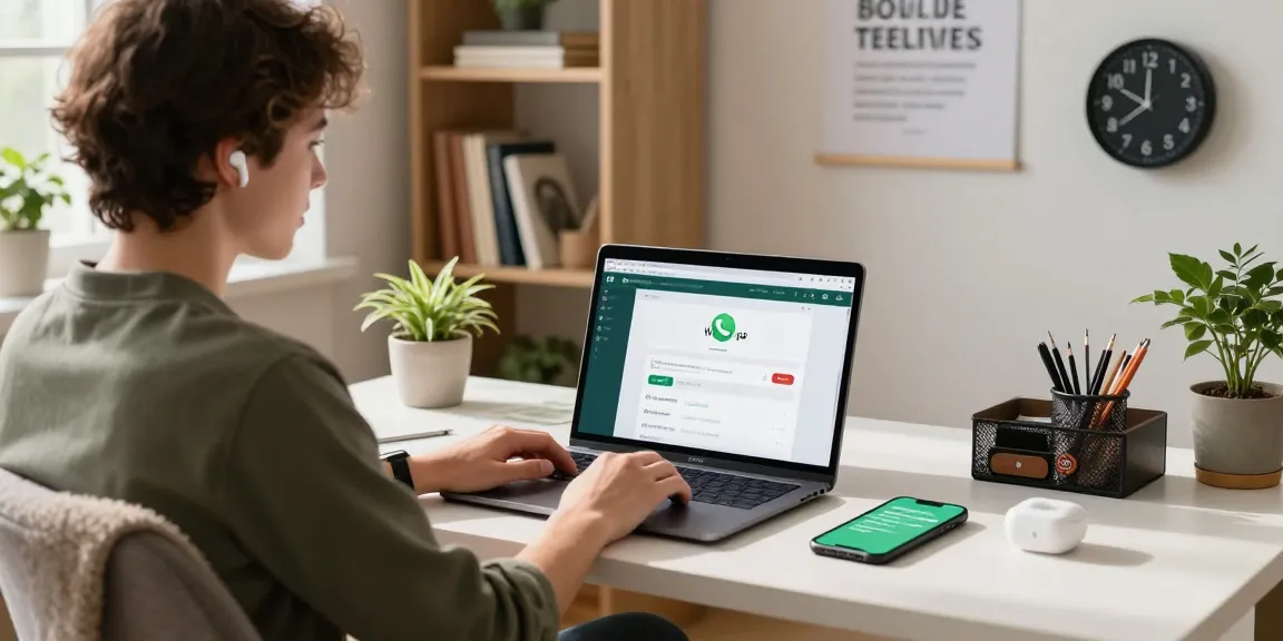 A user interacting with WhatsApp網頁版 on their modern home workspace, highlighting comfort and technology.