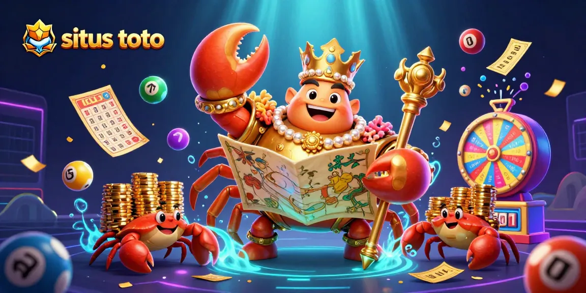 Masukkan angka di situs toto dengan ilustrasi kartun 3D yang menampilkan kepiting emas dan berbagai elemen permainan