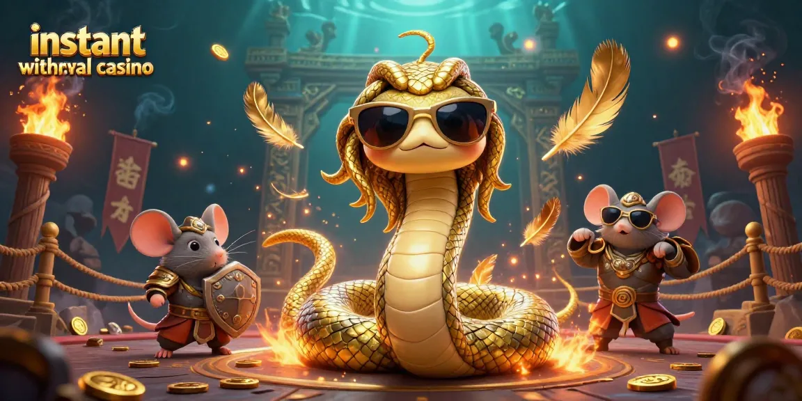 Engage with an instant withdrawal casino showcased through playful characters and exciting gaming elements.