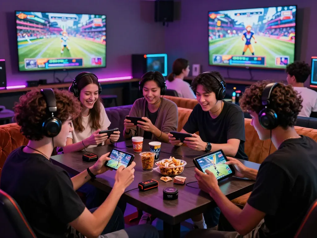 Engaged players enjoying xxx games in a vibrant gaming lounge with modern amenities.