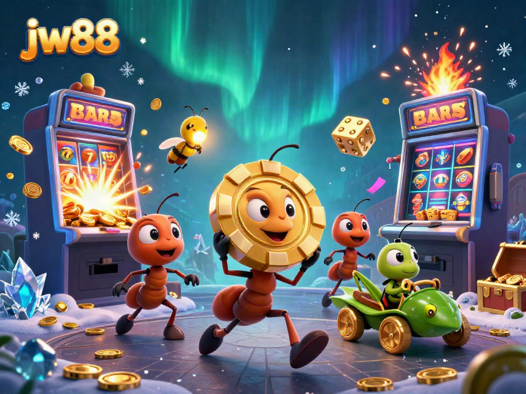Experience the excitement of jw88 with a dynamic illustration of ants in a heist through a casino-themed tunnel.