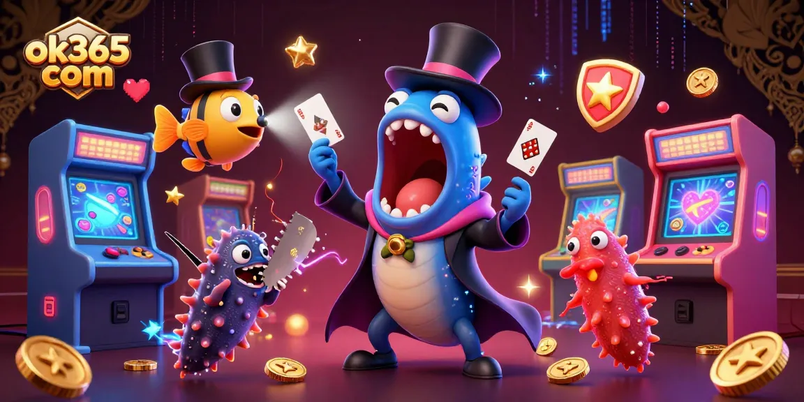 Engaging illustration showcasing fun casino games at ok365 com with an entertaining underwater magic theme.