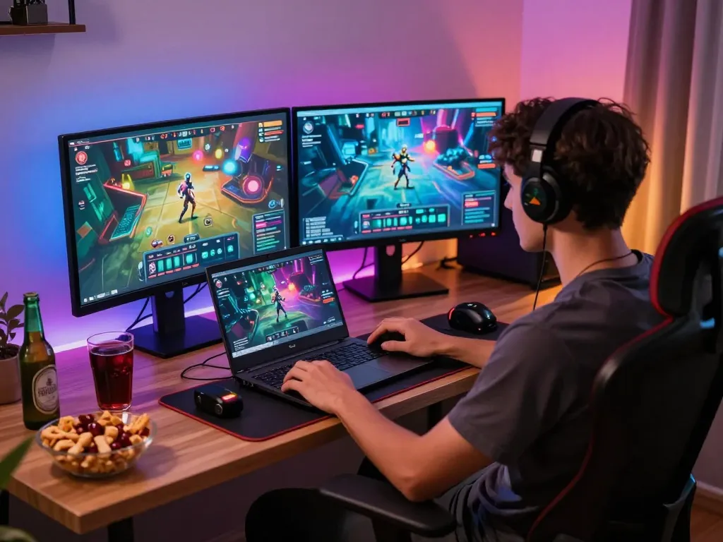Experience immersive online porn games in a cozy home gaming setup.