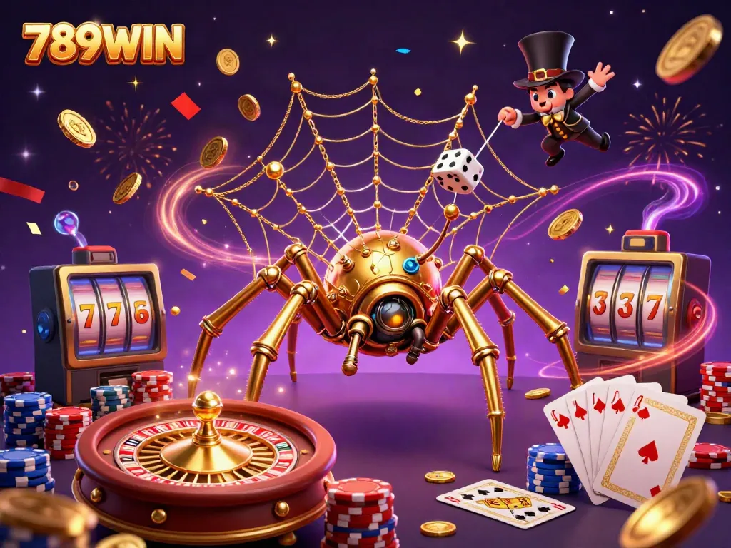 Experience the thrilling world of 789WIN with a dynamic 3D illustration showcasing steampunk casino elements.