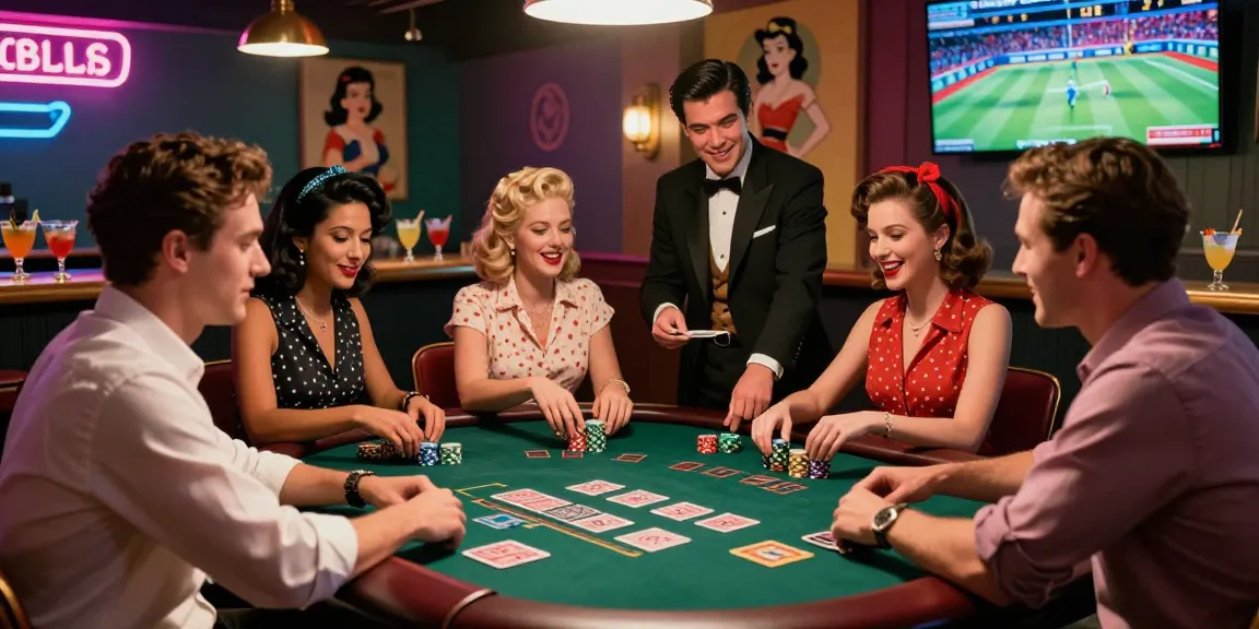Experience excitement at Pin-Up Casino Paraguay with Blackjack and vibrant retro decor.