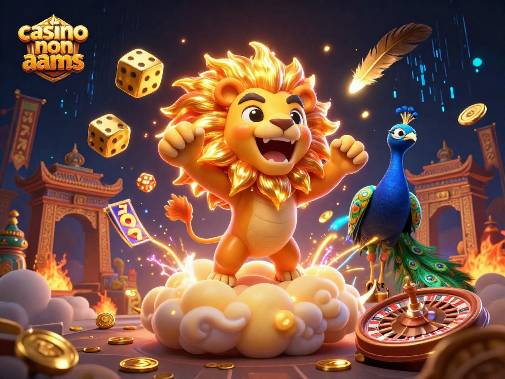 Gioca in un casino non AAMS con slot machine e giochi da tavolo in un'illustrazione vivace e dettagliata.