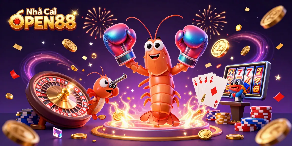 Experience the thrill of winning at Nhà Cái OPEN88 with vibrant casino action and colorful characters.