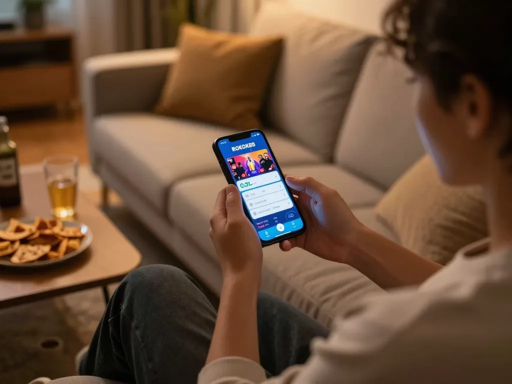 Berinteraksi dengan aplikasi mobile ROKOK88 selama sesi gaming santai malam hari