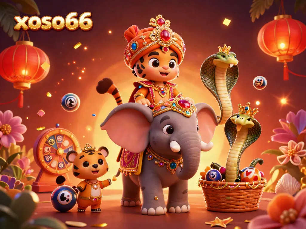 Experience excitement at xoso66 with a lively lottery scene featuring vibrant characters and festive elements.