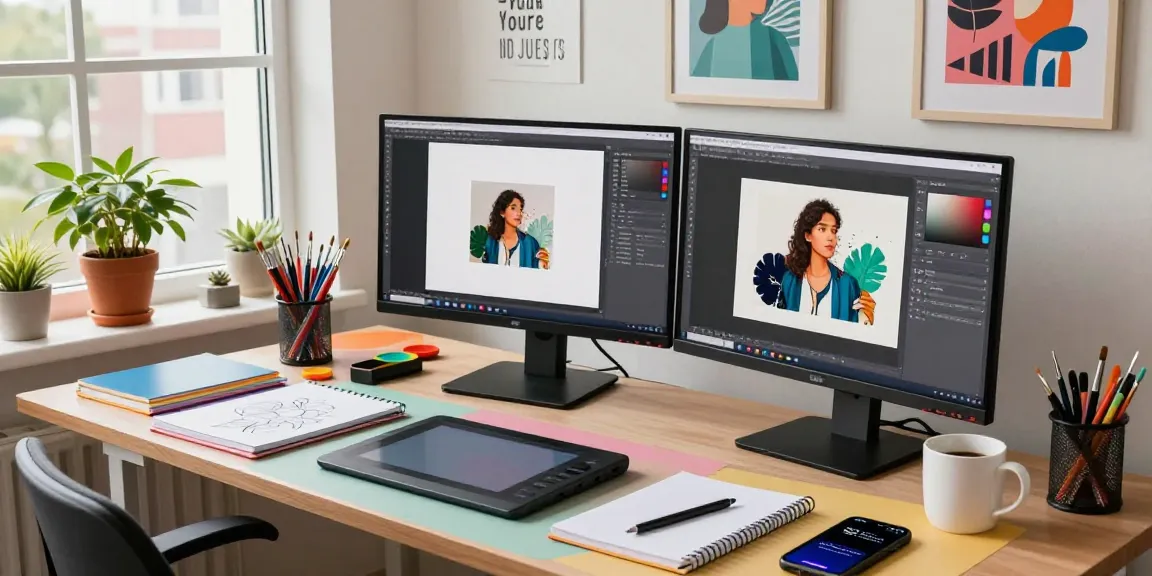 Digital artist's workspace showcasing image to image tools and creative supplies.