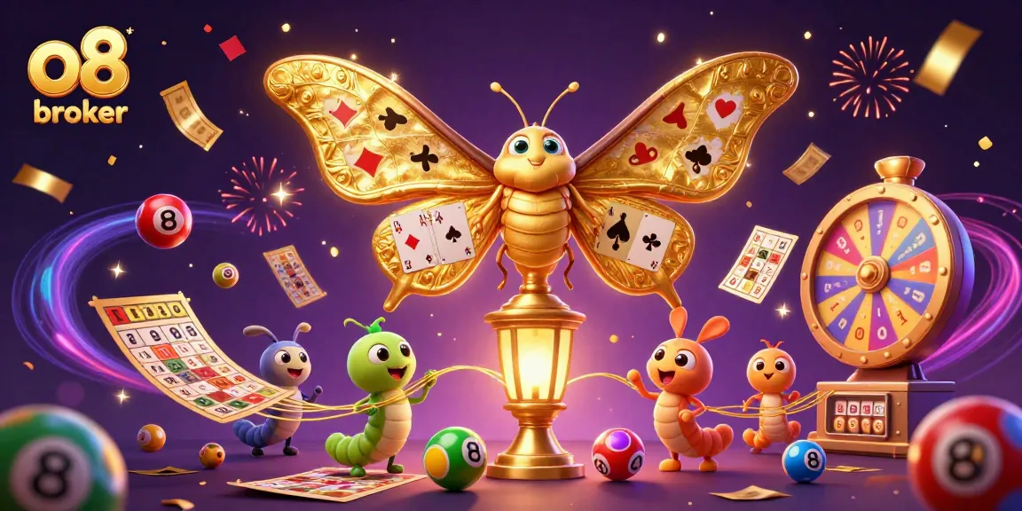 Experience the excitement of gaming with o8 broker, featuring vibrant casino elements, a dynamic scene, and colorful lottery balls.