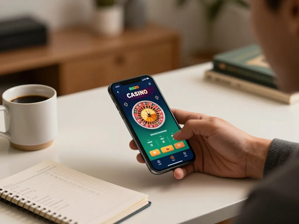 Engaged player using the 8day app for mobile casino gaming while managing their bankroll.