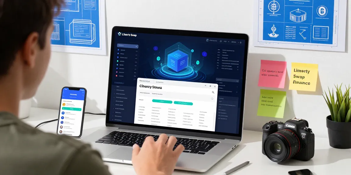 Experience fast swaps on libertyswap with innovative interface and blockchain visuals.