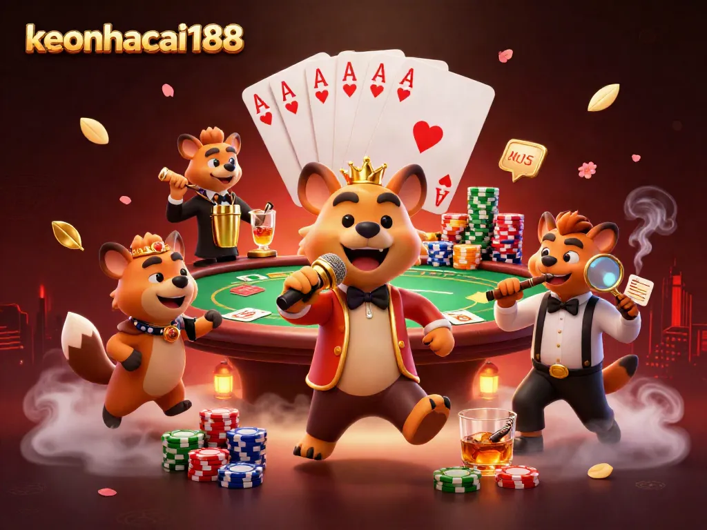 Hyenas engage in lively activities at keonhacai188 casino, showcasing gambling excitement and fun.