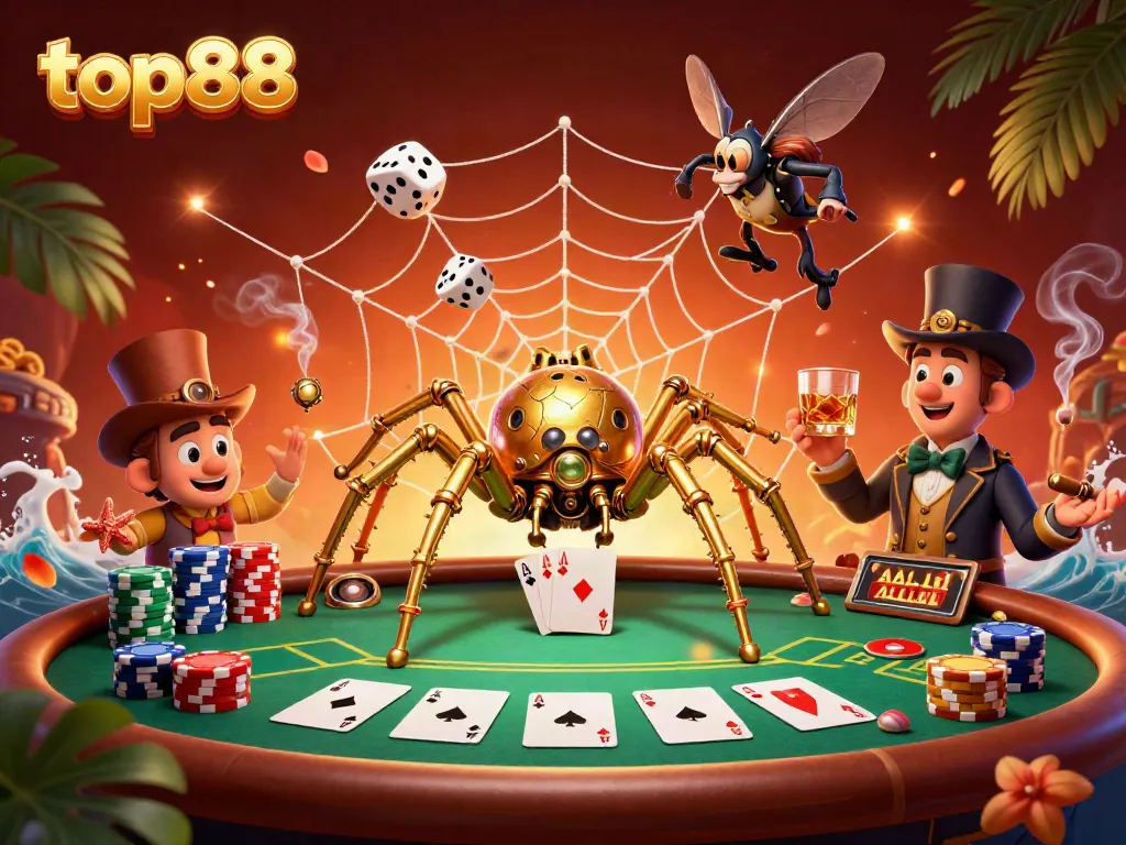 Engage with exciting games at top88 as steampunk spider catches dice, enriching your casino experience.