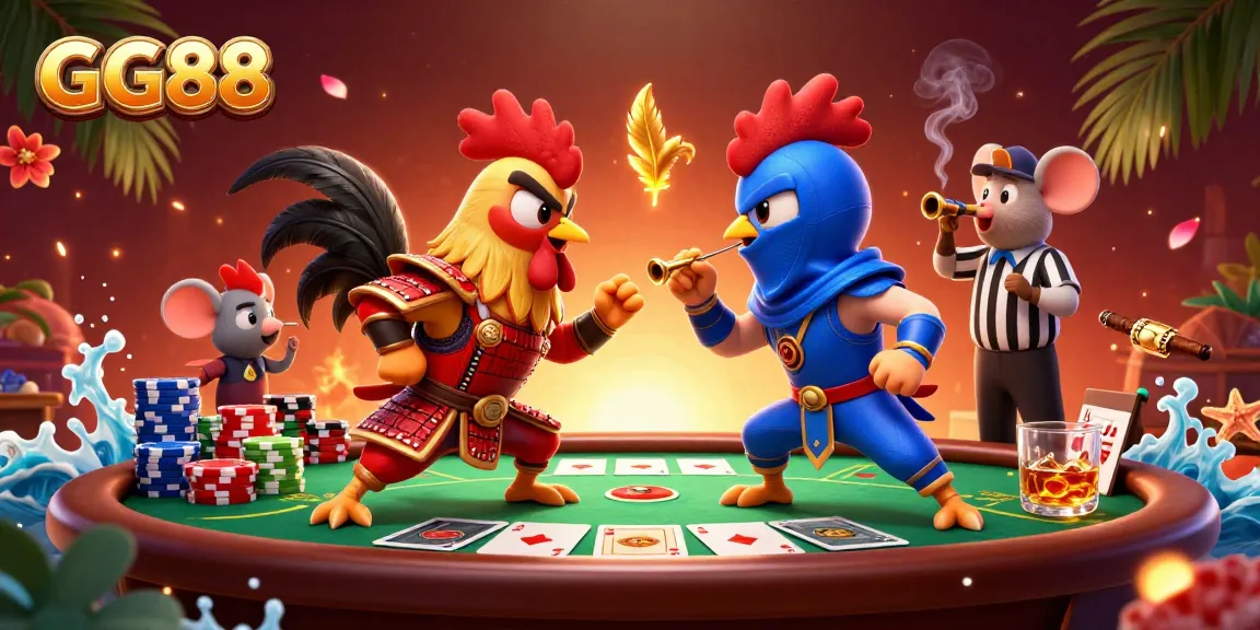 Experience thrilling gameplay at GG88 featuring epic rooster battles in a vibrant casino atmosphere.