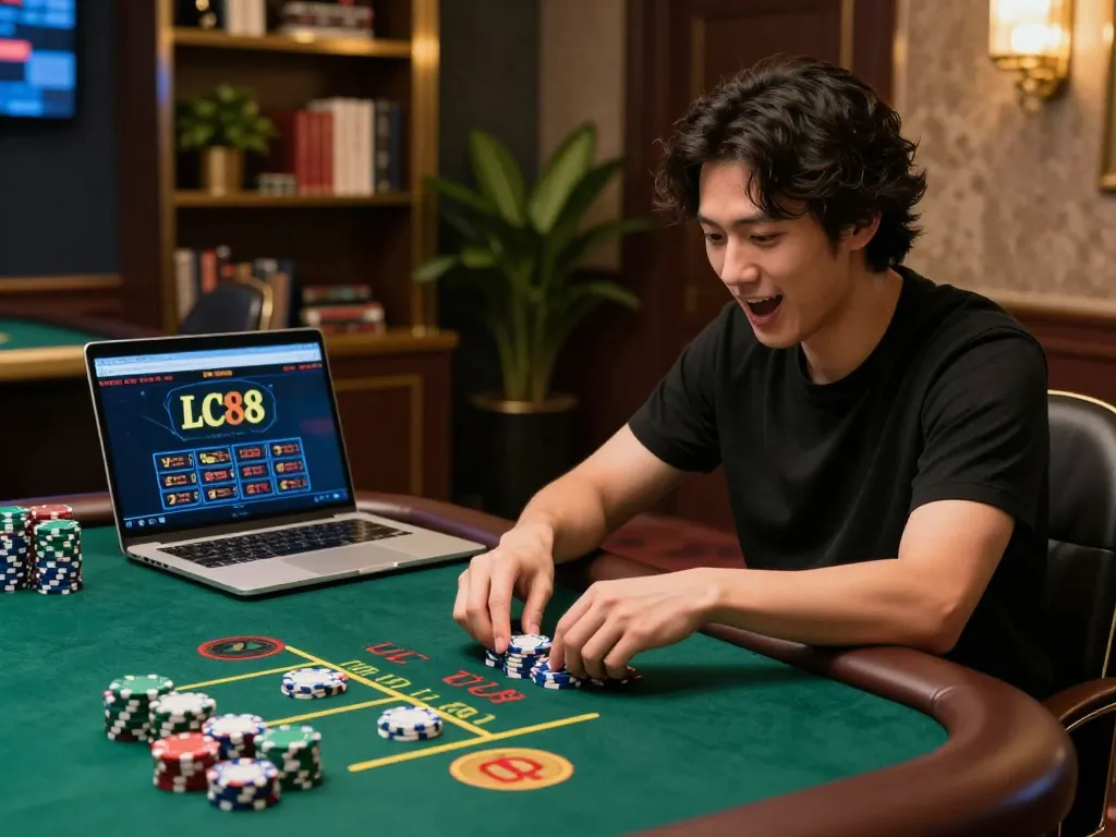 Player engaged in LC88 online blackjack, showcasing strategic gameplay and an inviting atmosphere.