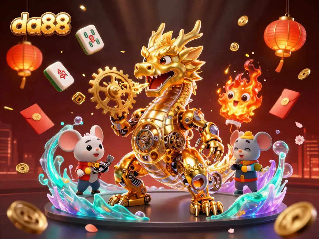 Engage with da88, where the 3D golden dragon and mouse engineer illuminate thrilling gambling adventures through slots and live games.