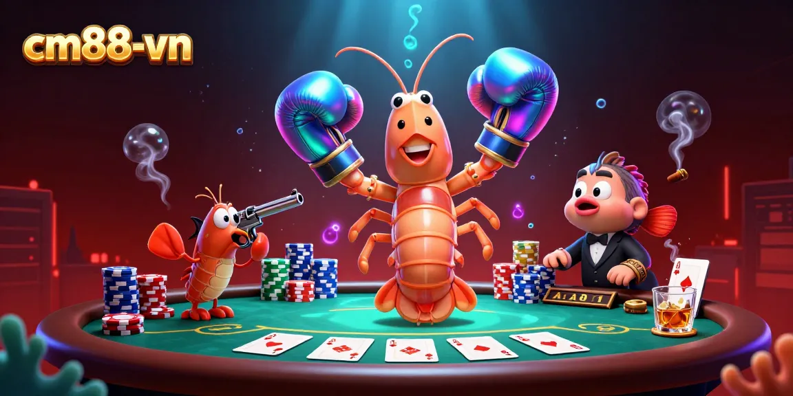 Engage with cm88-vn's thrilling poker scene featuring unique marine characters in an energetic casino environment.