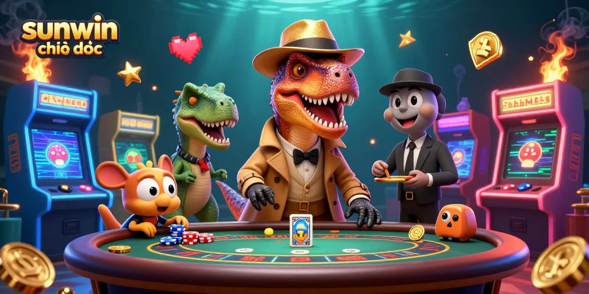 Experience sunwin chính thức with a stealthy velociraptor at a vibrant casino table, filled with action.