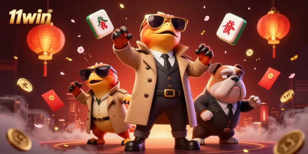 Engage with the innovative 11win gaming experience featuring playful raptors in a casino setting.