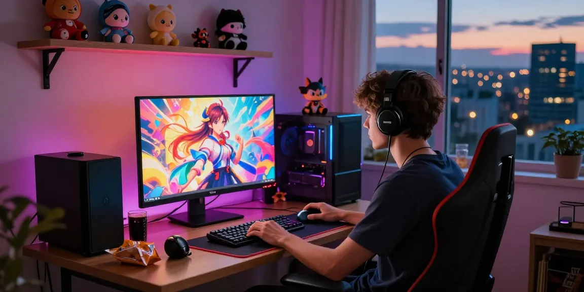 Engaged player enjoying hentai games in a cozy gaming setup.