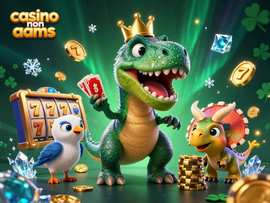 Gioca nei casino non AAMS con il T-Rex che mescola carte e il baby triceratops che impila fiches d'oro.