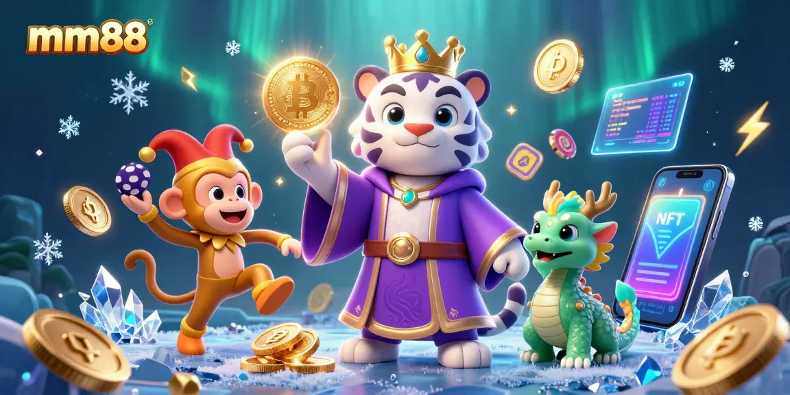 Experience mm88 excitement with a white tiger and monkey juggling poker chips in a digital casino