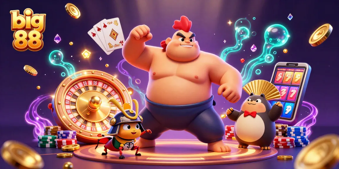 Experience the excitement at big 88 with a thrilling 3D casino scene featuring vibrant characters and action.