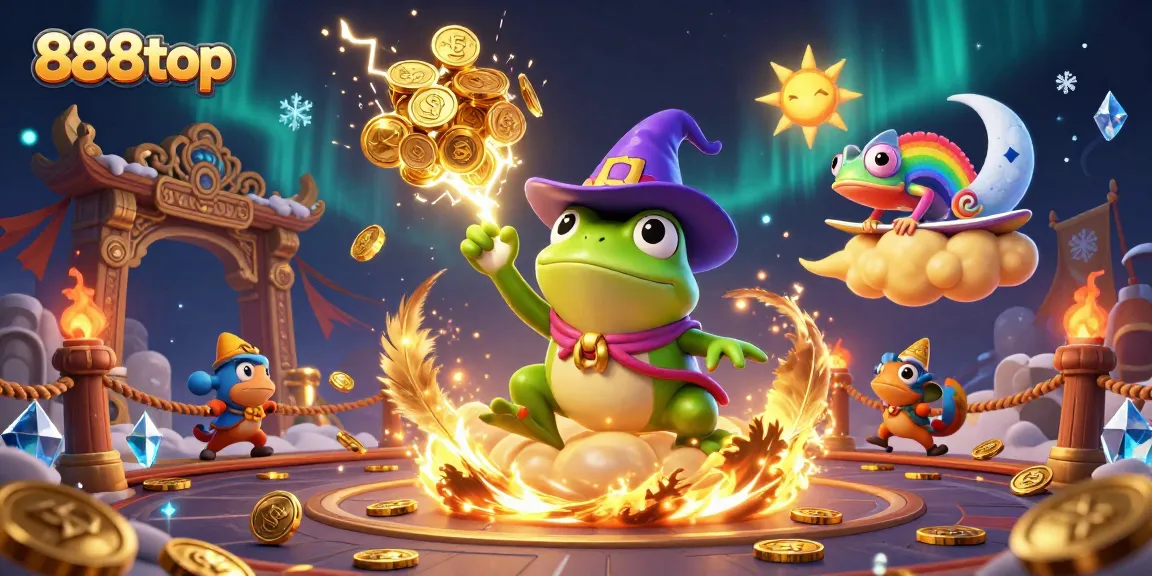 Experience exciting wins with 888top in this vibrant 3D scene of gaming action and magic.