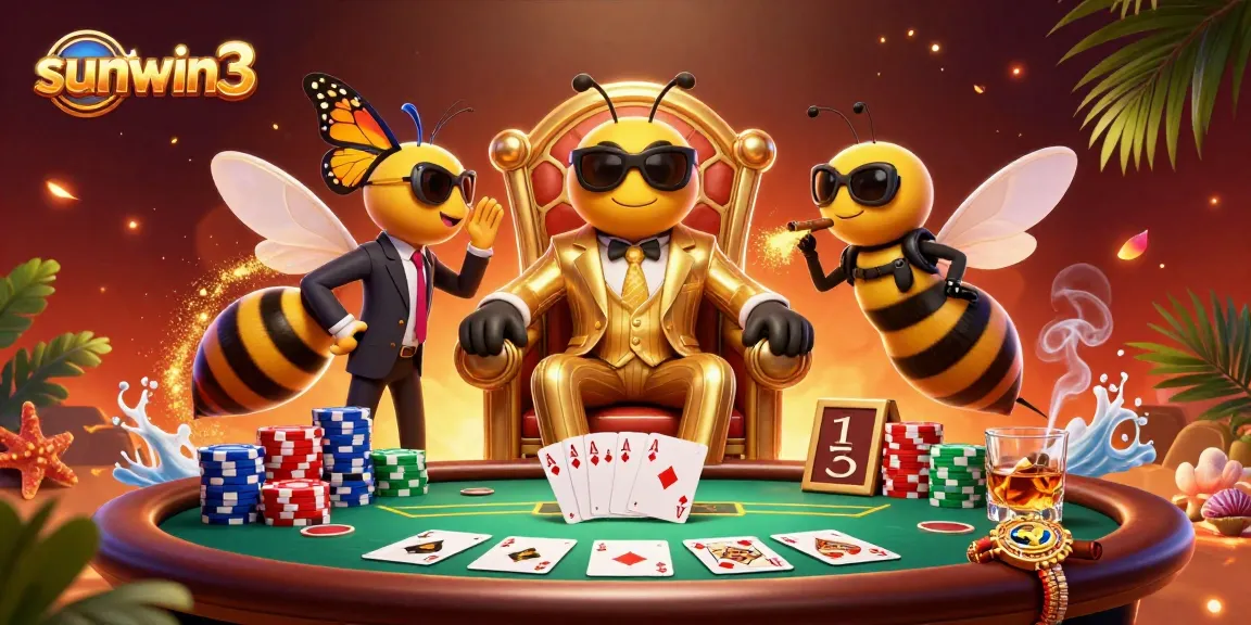 Experience the thrill of high-stakes poker in a vibrant sunwin3-themed 3D illustration.