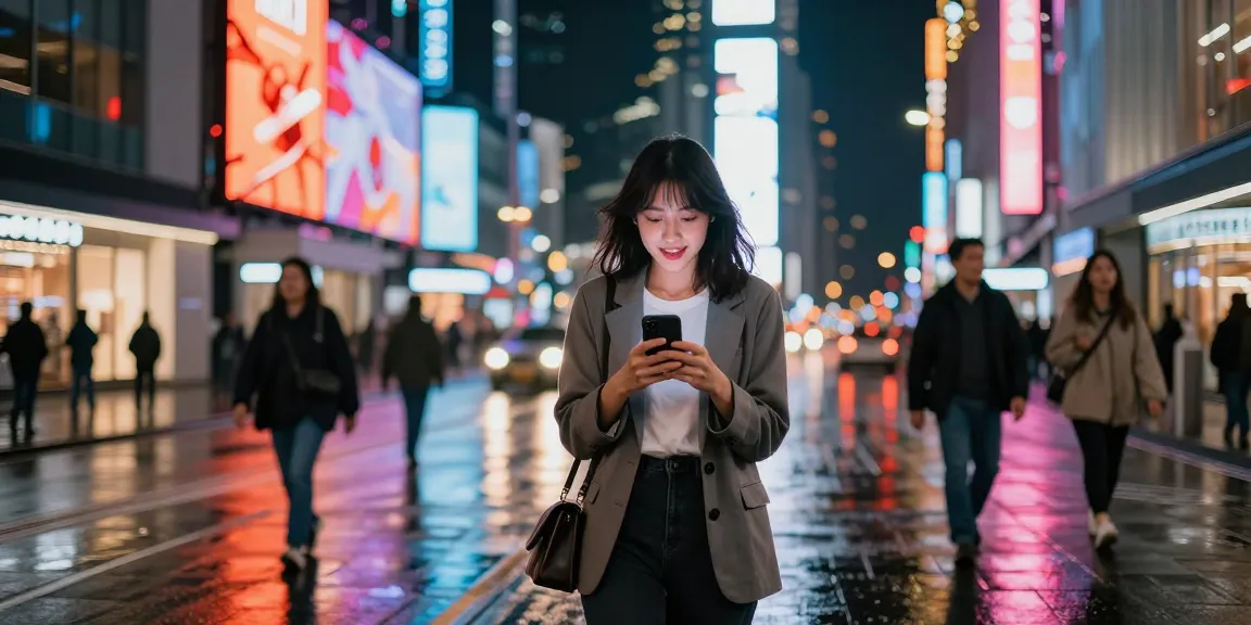 Gái gọi đang trong không khí sôi động của thành phố vào ban đêm với ánh đèn neon lung linh.