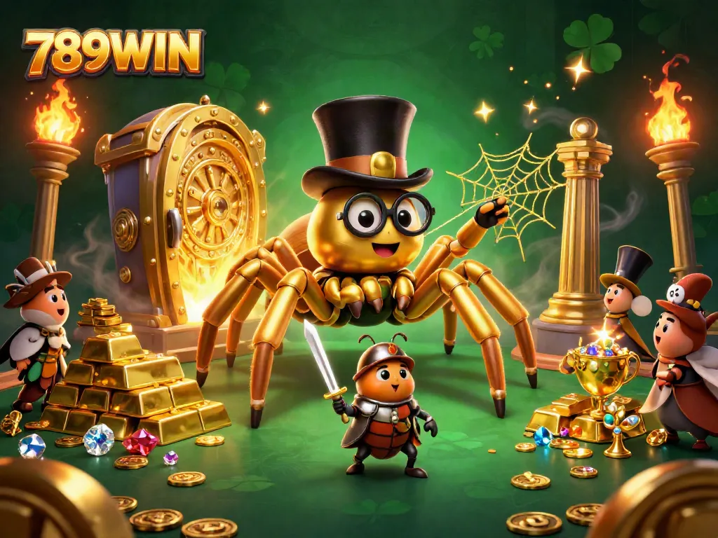 Experience the vibrancy of 789WIN with a gold-threaded 3D casino scene featuring dynamic characters and sparkling treasures.