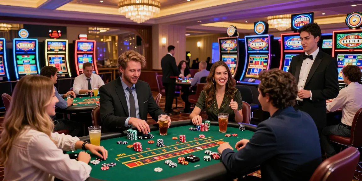 Un gruppo di persone diverse che si diverte ai tavoli da gioco vivaci nei casinò non AAMS, celebrando le vincite in un'atmosfera lussuosa.