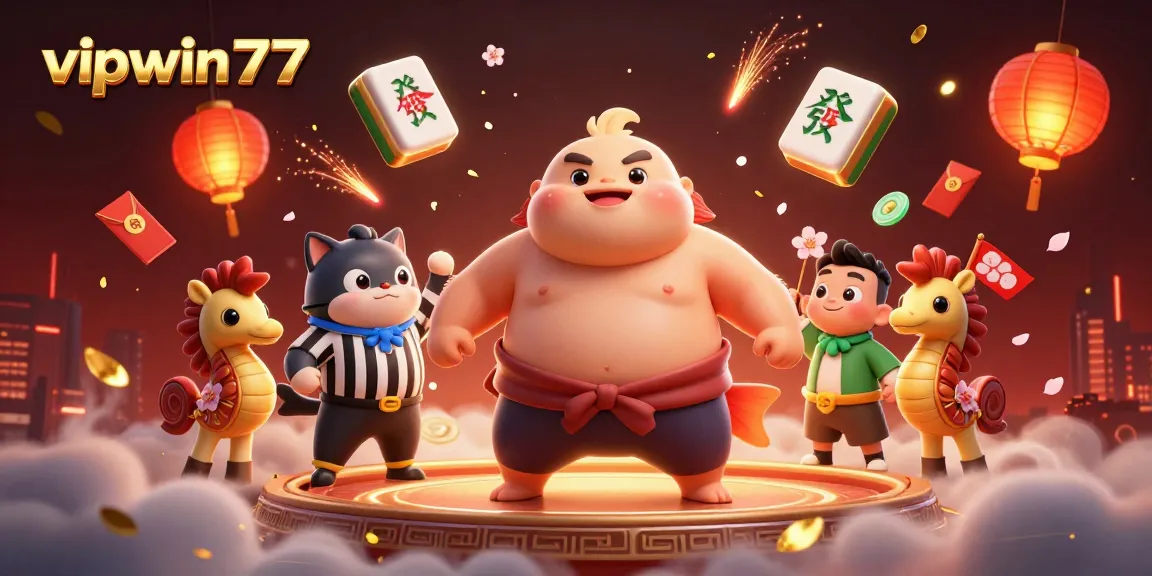 Engage with vipwin777's thrilling underwater casino scene, featuring a fugu in a sumo belt amidst vibrant gaming elements.